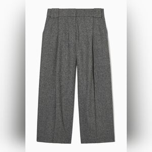 Cos Heather Grey Regular Wool Flannel Wide Leg Culottes 3/4 Length Trouser Pants